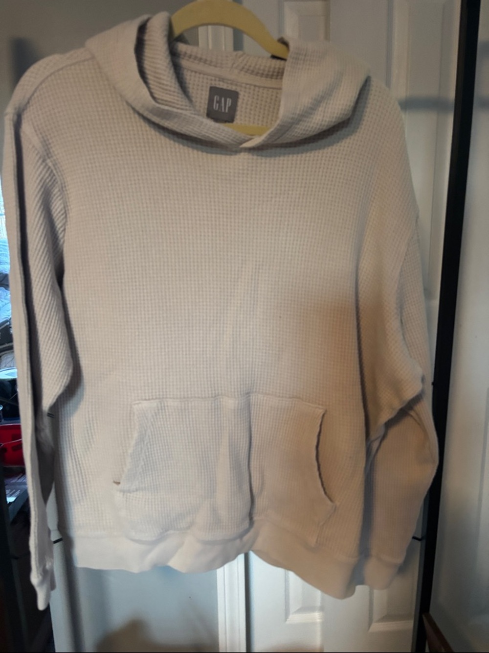 GAP Cream Waffle-Knit Cowl Hoodie Sweater